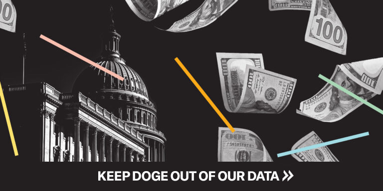A graphic that includes the capitol building and cascading dollar bills.