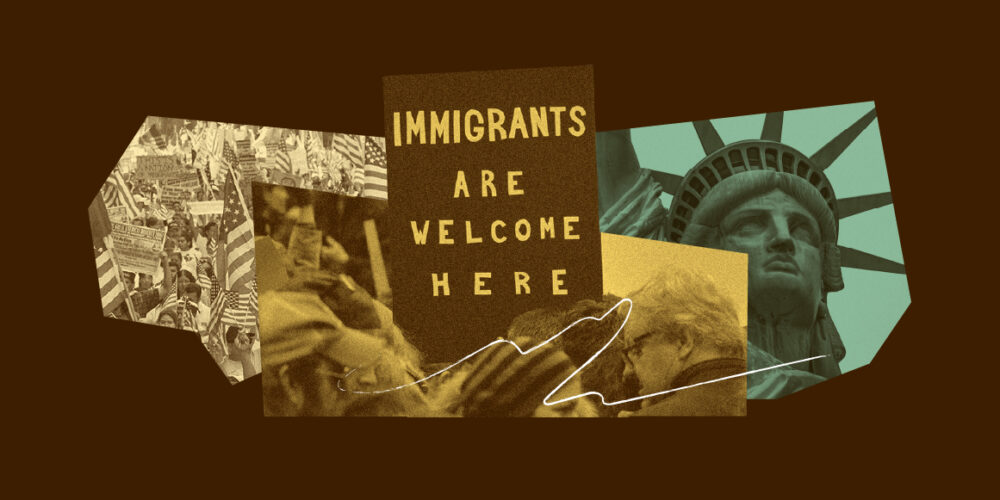 A graphic containing different images pertaining to immigrants rights.