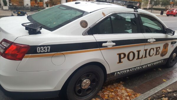 Police car with license plate readers on it