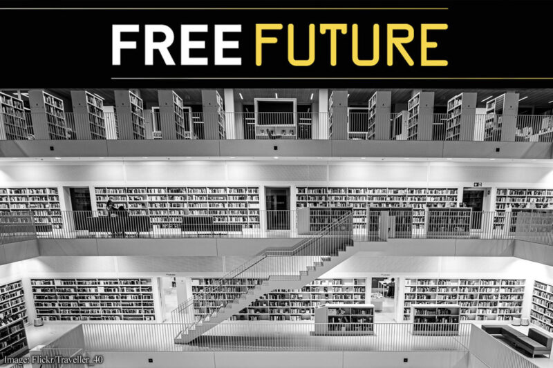 A view of the stacks of an open research library