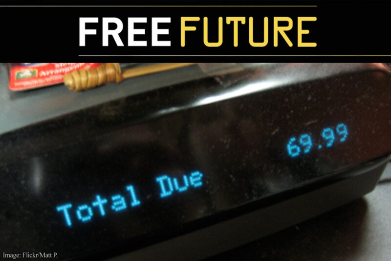 An electronic cash register reading "Total Due $69.99"