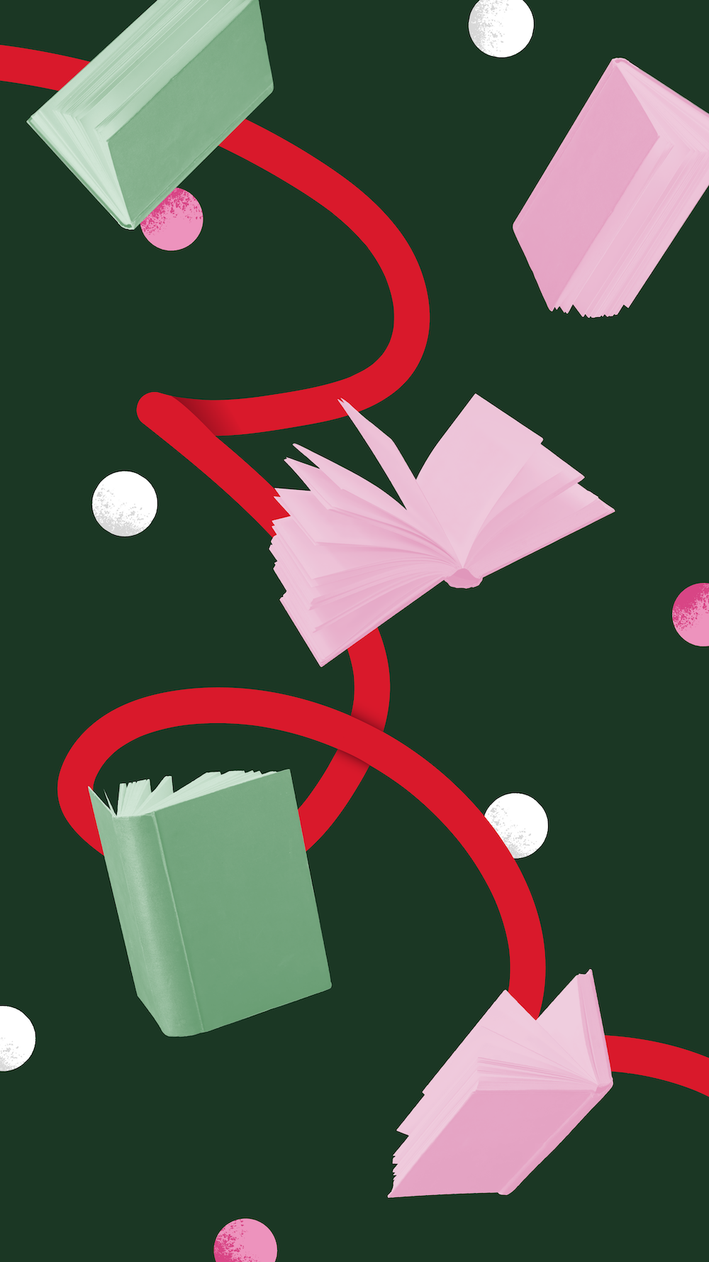 A graphic that includes images pertaining to reading and the holidays.