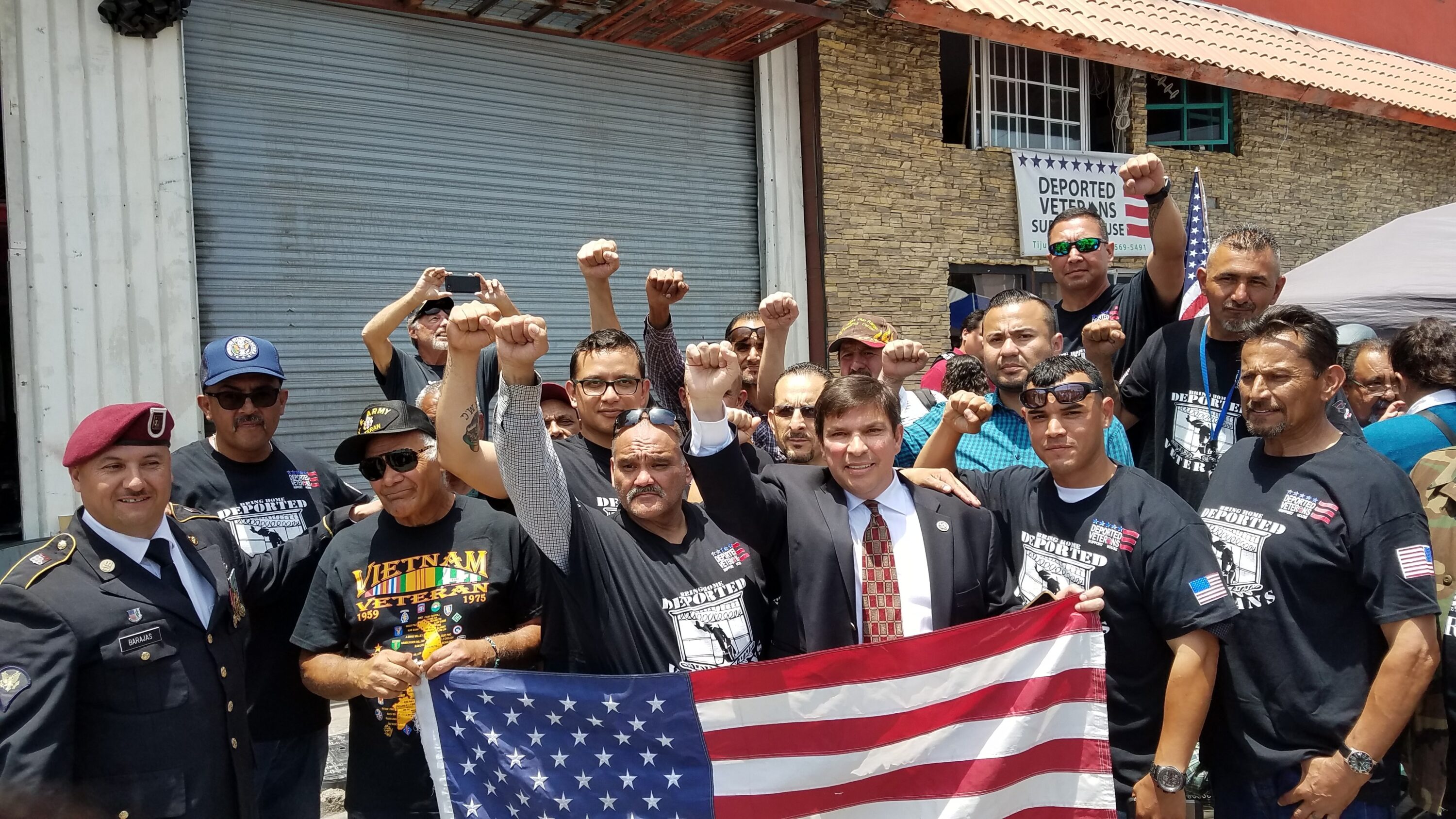 A photo of deported veterans outside the Deported Veterans Support House in Mexico.