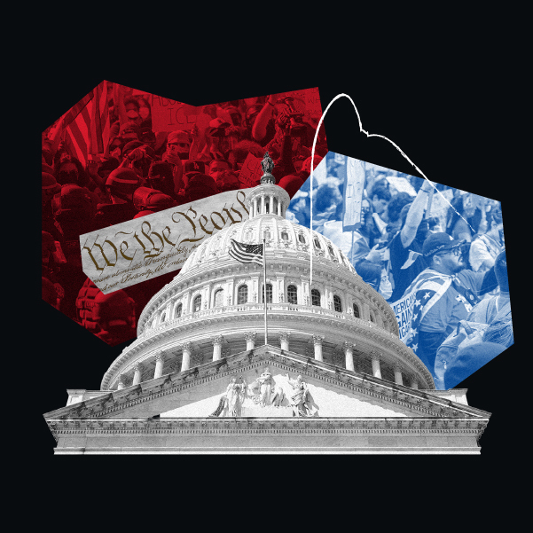 Washington D.C. and protest imagery.