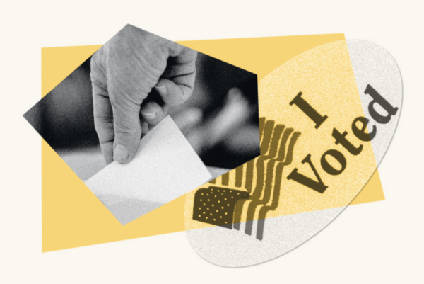 A graphic containing several images pertaining to voting rights.