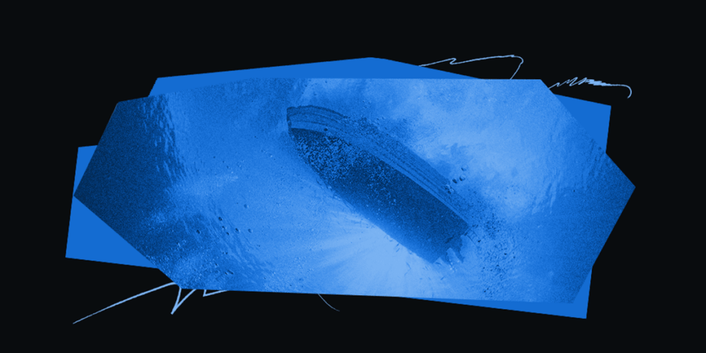 An image of the underside of a boat in water.