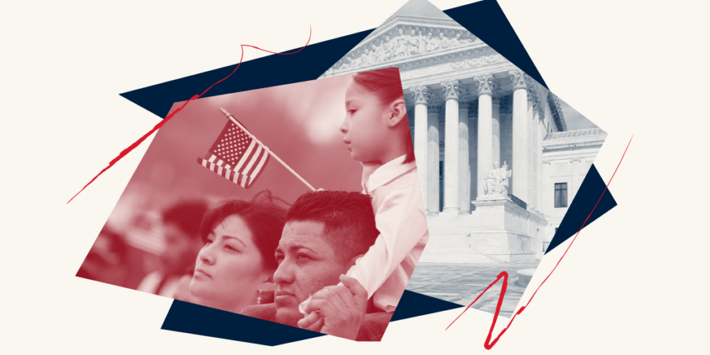 A graphic with images pertaining to birthright citizenship.