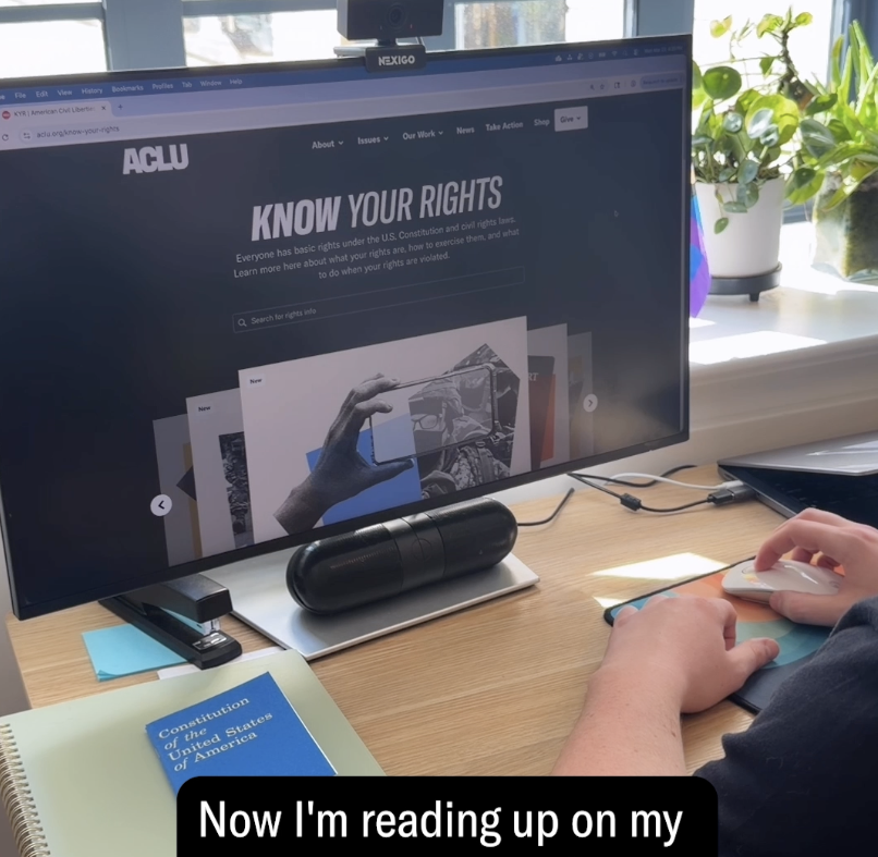 A screenshot of someone viewing the Know Your Rights section of the ACLU website.