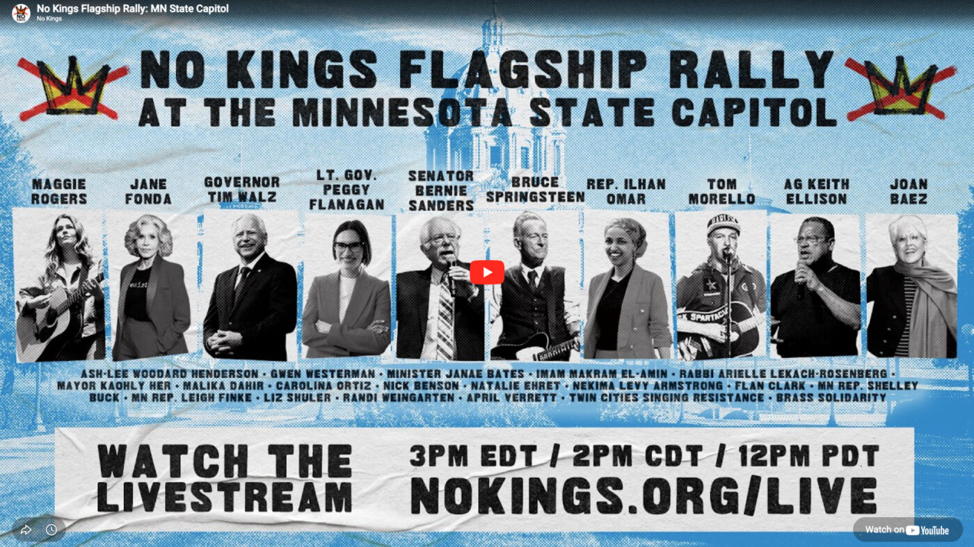 A screenshot of the YouTube livestream of the No Kings rally.