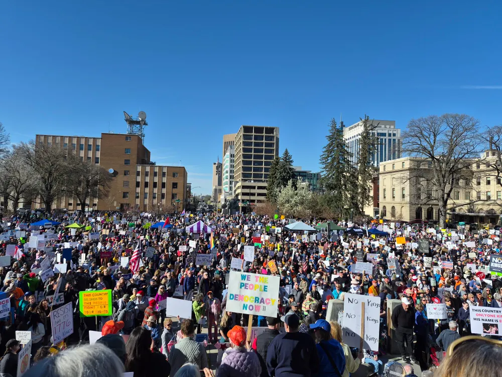 A photo of a large crowd at a No Kings rally in Idaho