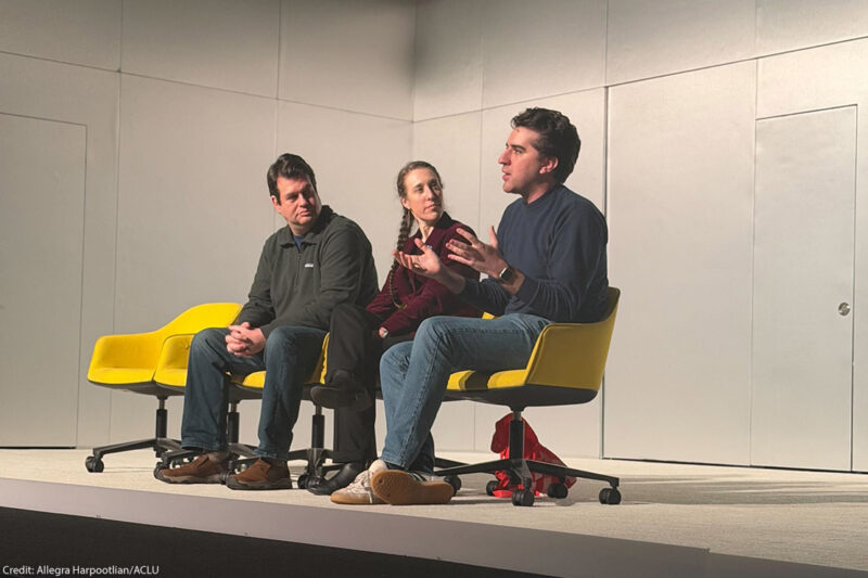 Chad Marlow, ACLU, Allie Bohm, NYCLU, and Matthew Libby, playwright from the Data the Play x ACLU talkback on March 18, 2026