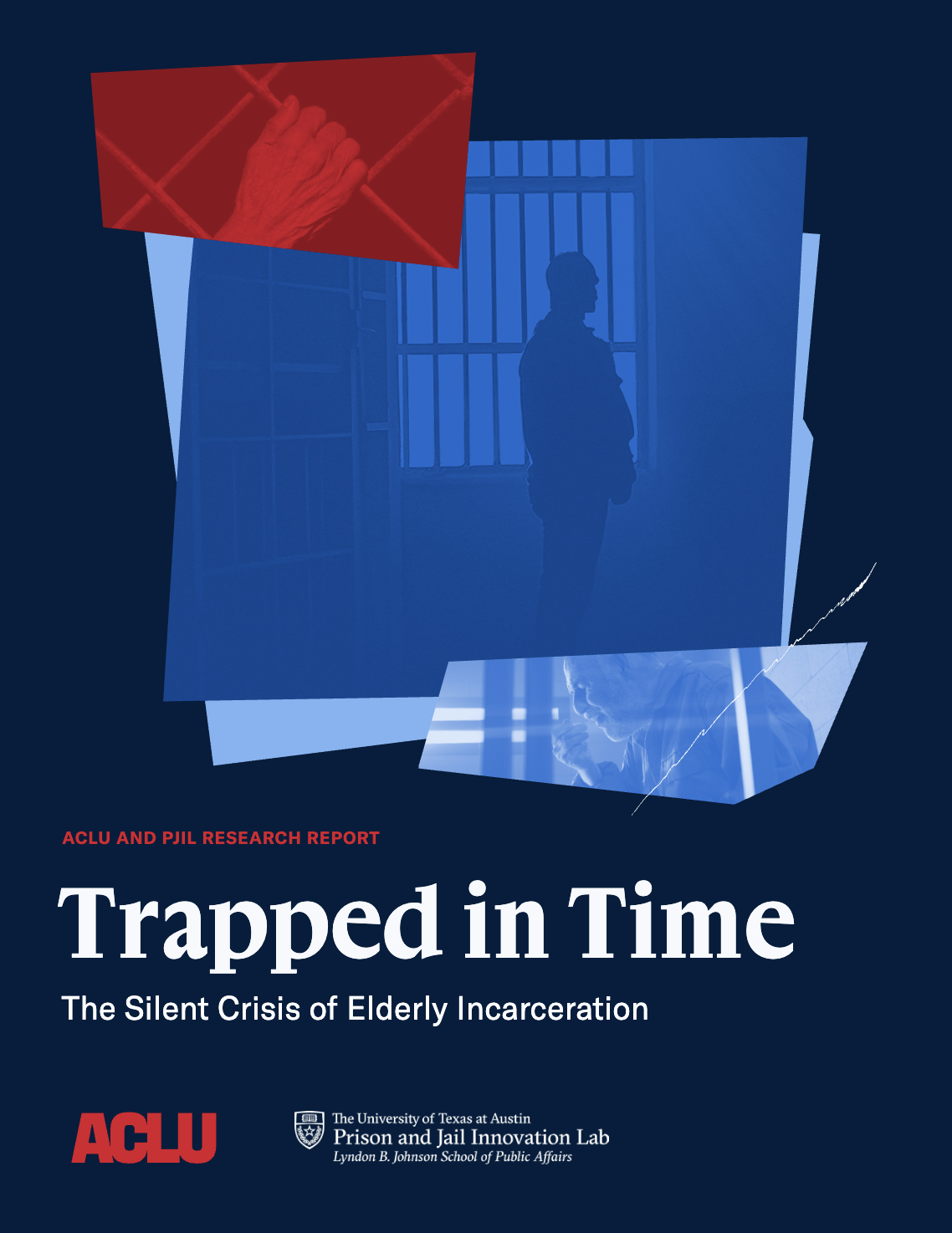 Cover of the Trapped in Time publication, featuring a graphic of someone behind bars