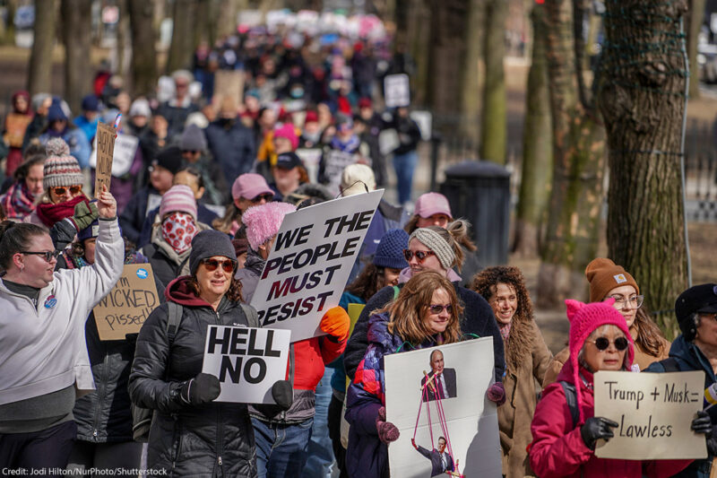 Demonstrators marching in celebration of International Women's Day.