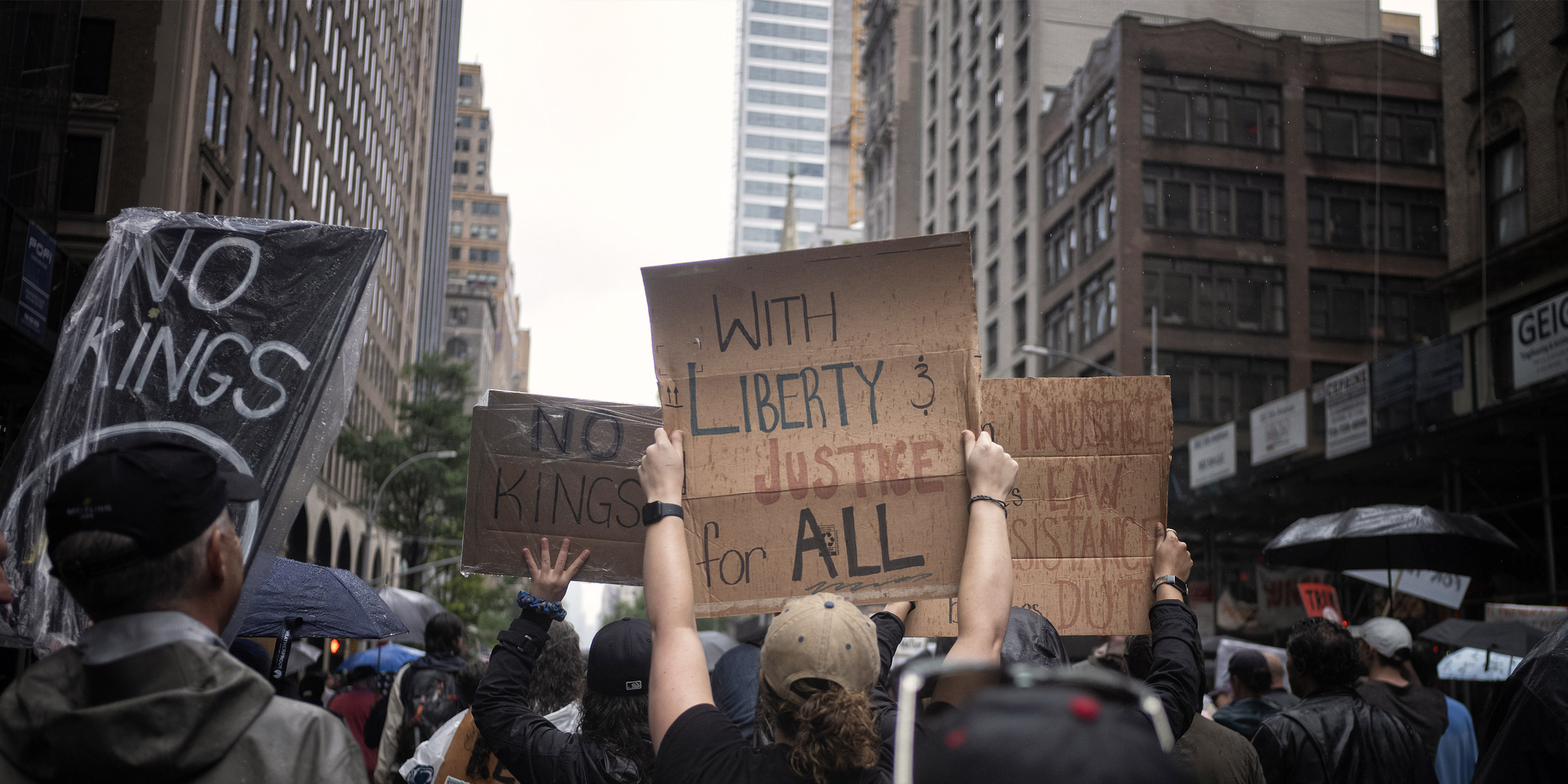 Demonstrators at a No Kings rally.