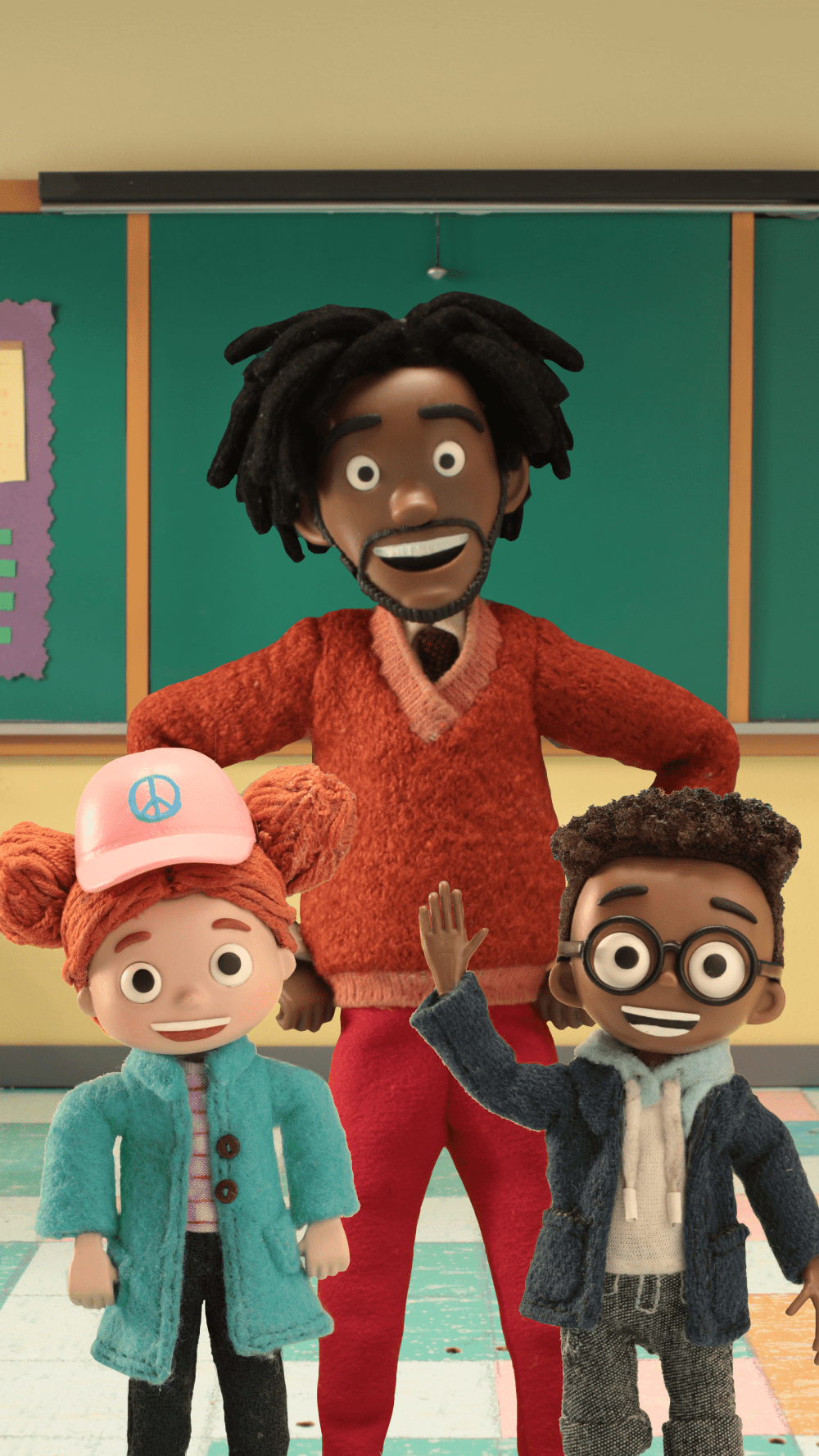 KYR-U's main characters, Lisa, Mr. C, and Aaron standing together and welcoming you to the classroom!