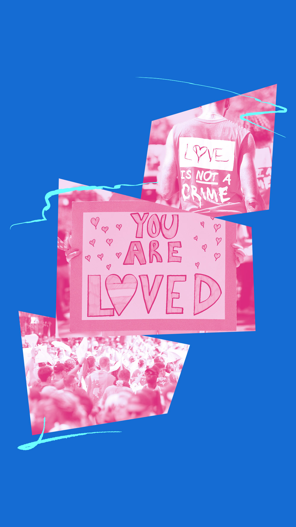 A graphic depicting images pertaining to trans and LGBTQ justice.