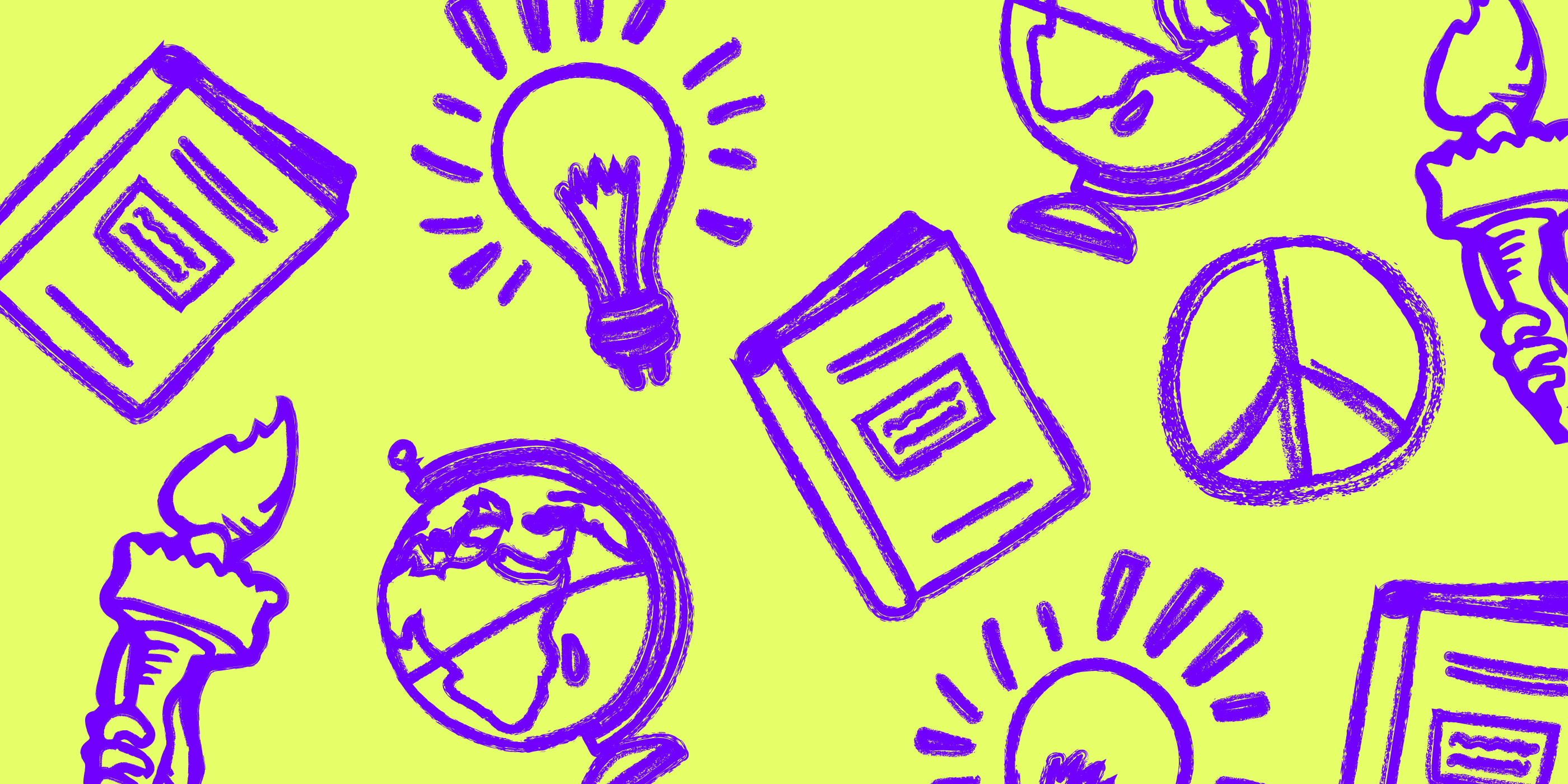 A graphic that depicts classroom motifs drawn in in colored pencils.
