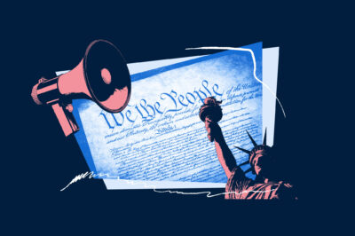 A graphic containing images pertaining to the Declaration of Independence and civil liberties.