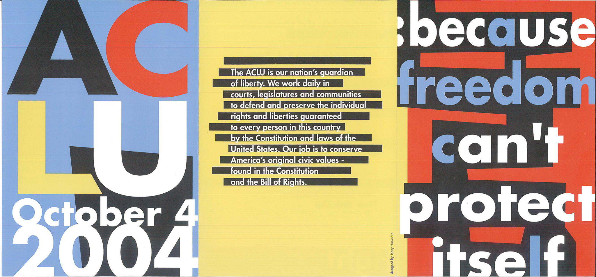 Freedom Concert mailing featuring a colorful logo and the text: "Because Freedom Can't Protect Itself"