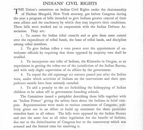 Scan of a page excerpt on Indian Civil Rights in original ACLU report