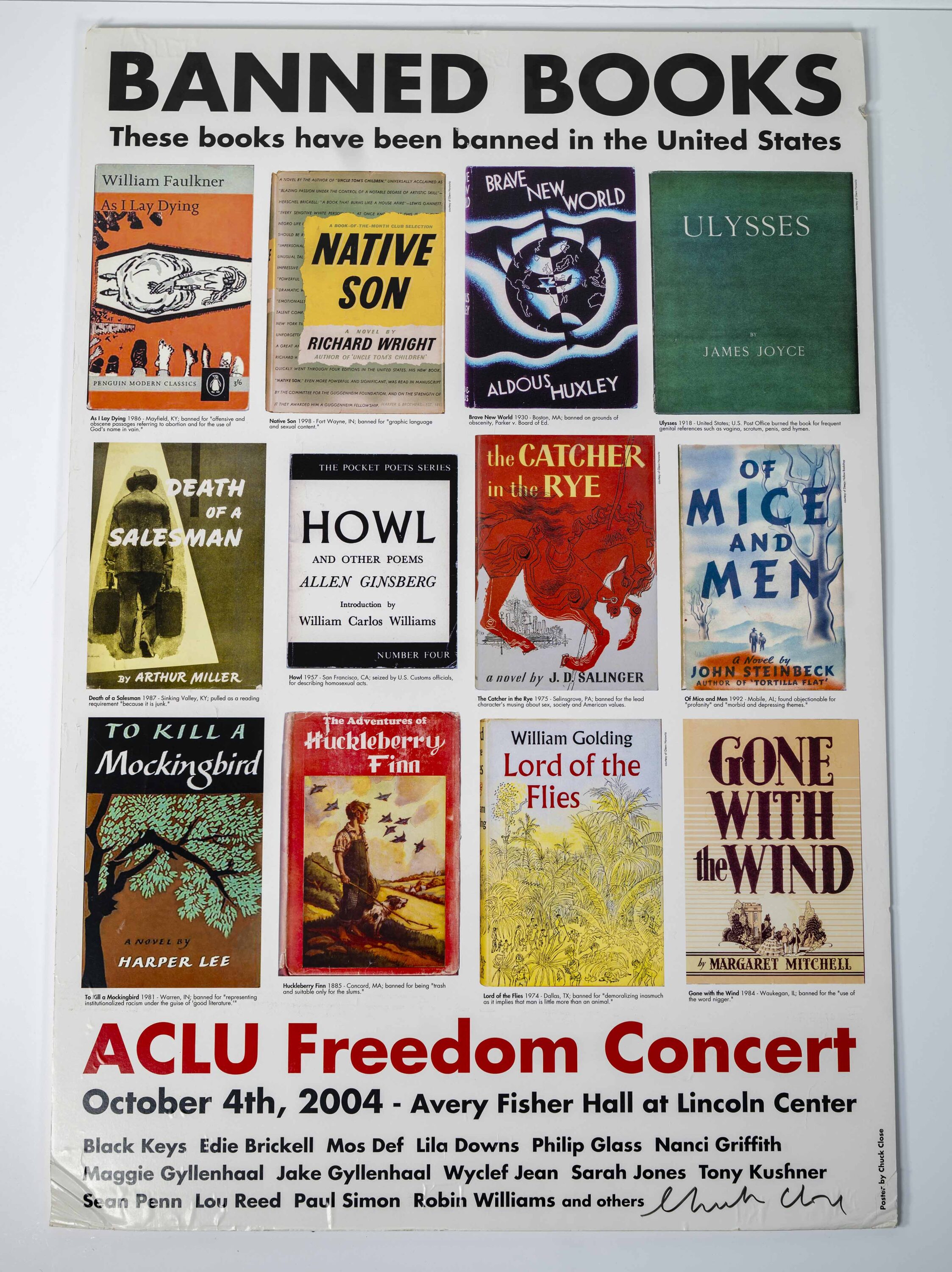 Freedom Concert Poster featuring covers of numerous Banned Books