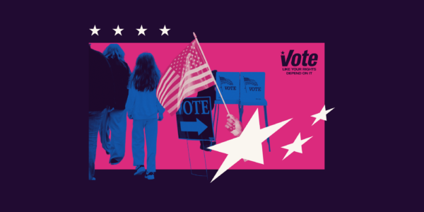 A photo collage, with the text "Vote like your rights depend on it."