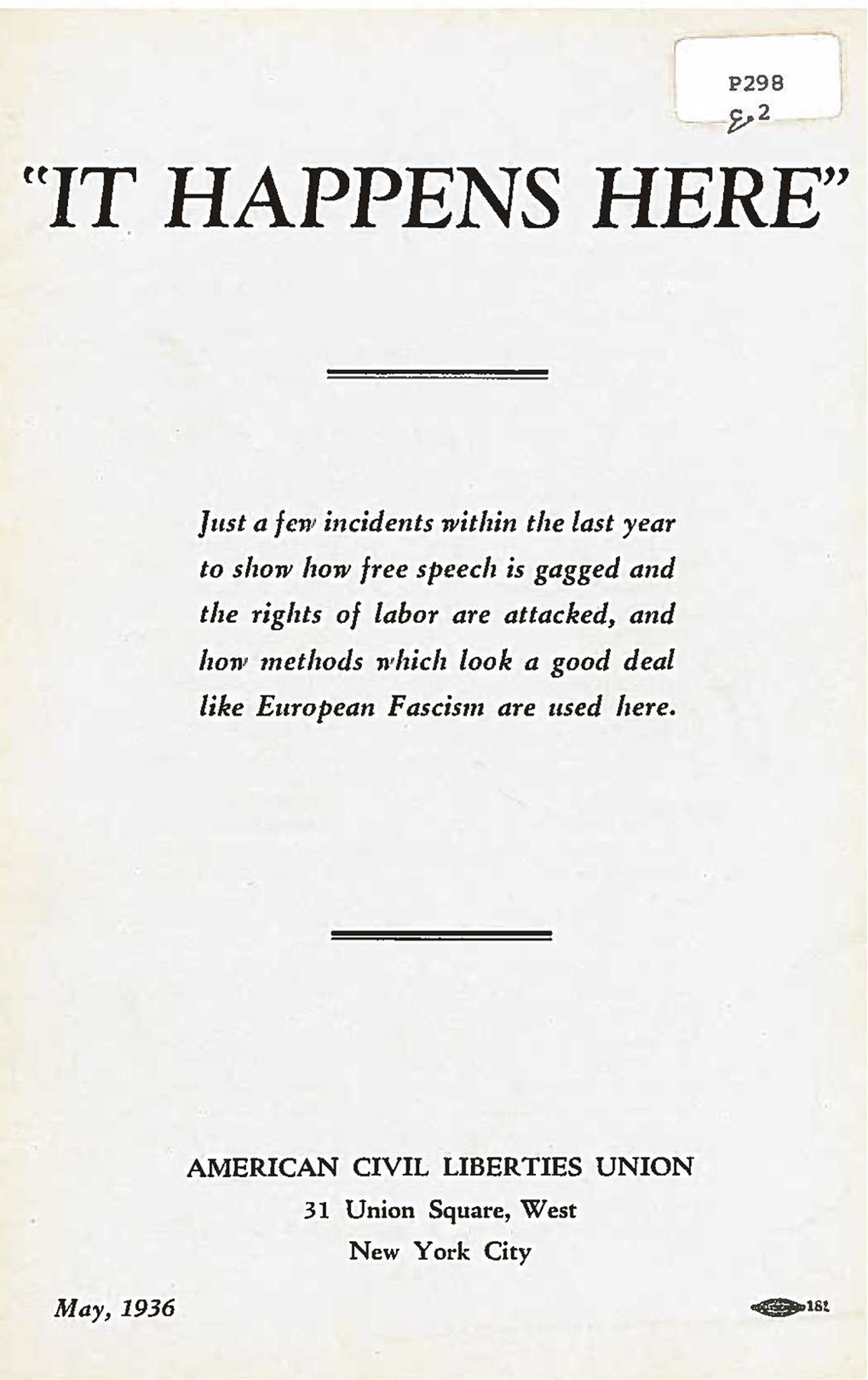 Scan of the original printed report: "It Happens Here"