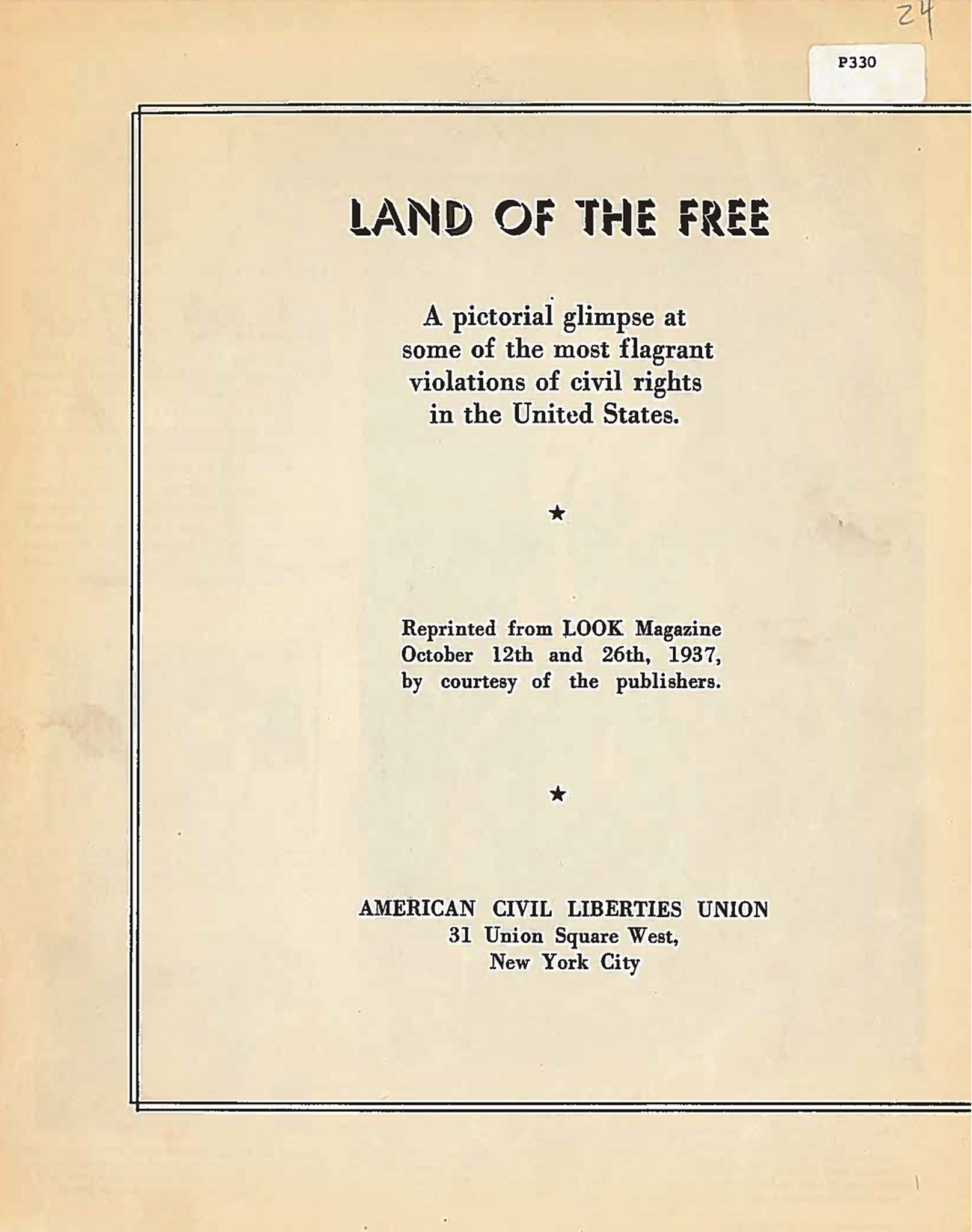 Scan of the original printed brochure: "Land of the Free"