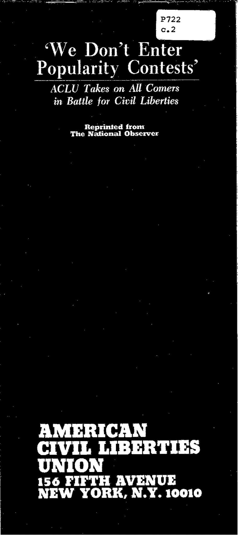 Scan of original pamphlet: "We Don't Enter Popularity Contests"