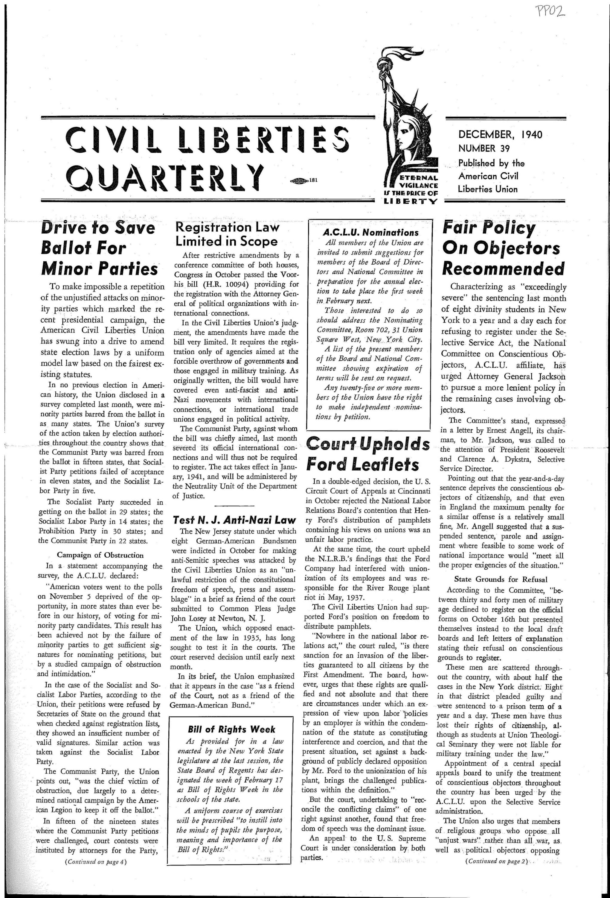Scan of Civil Liberties Quarterly newsletter