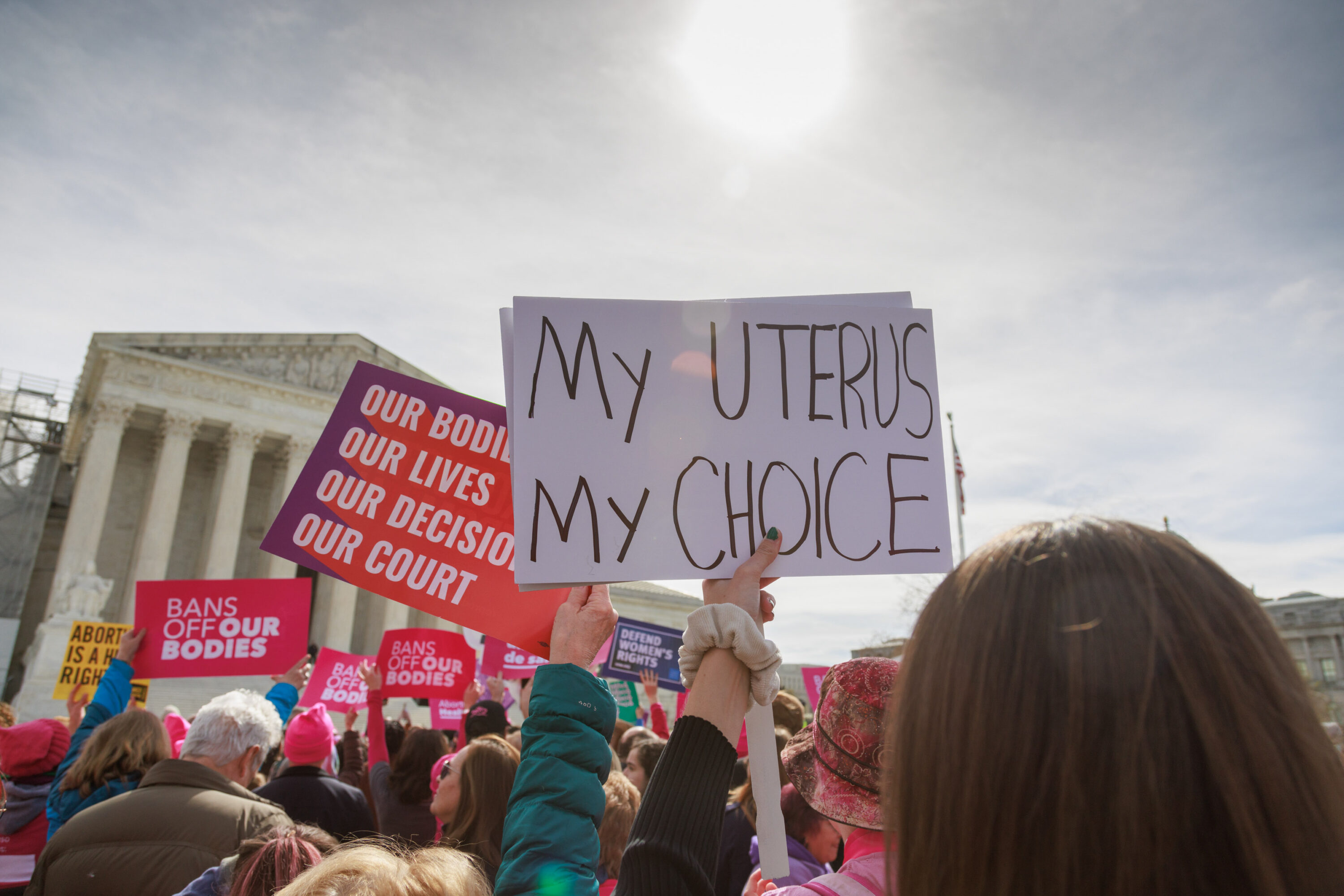 People demonstrate for abortion rights outside of the Supreme Court
