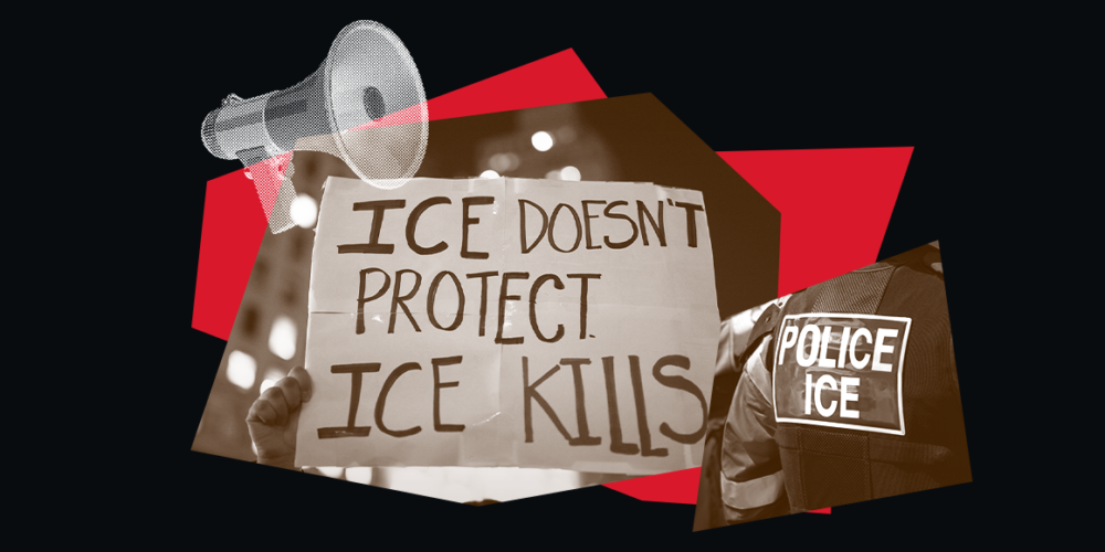 A graphic containing images pertaining to ICE's injustices.