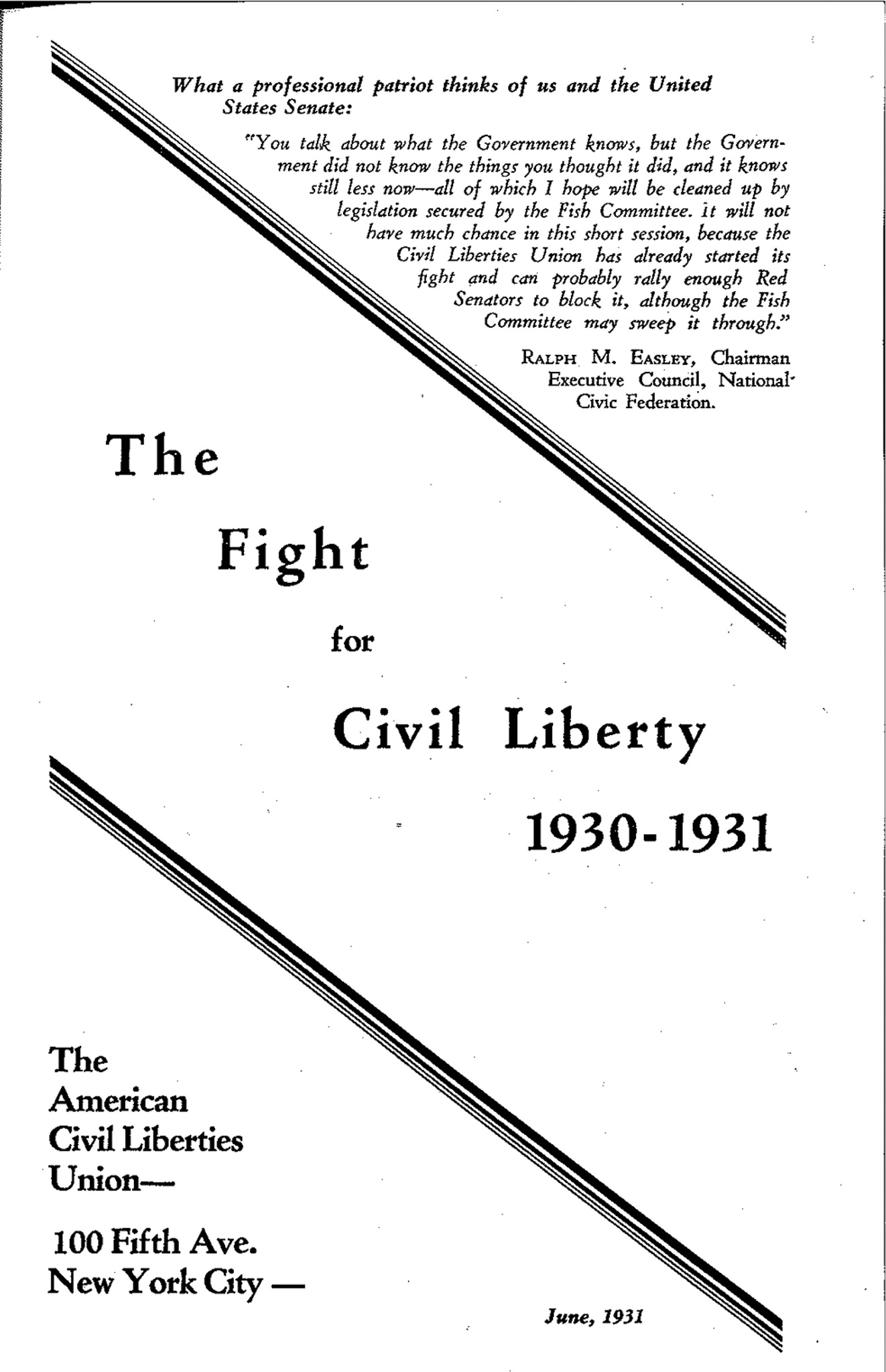 Scan of the original printed report: "The Fight for Civil Liberty, 1930 - 1931"