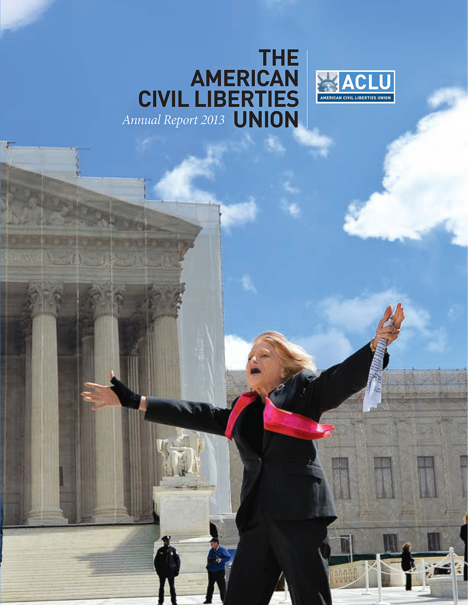 ACLU Annual Report featuring a photo of Edie Windsor celebrating outside of the Supreme Court