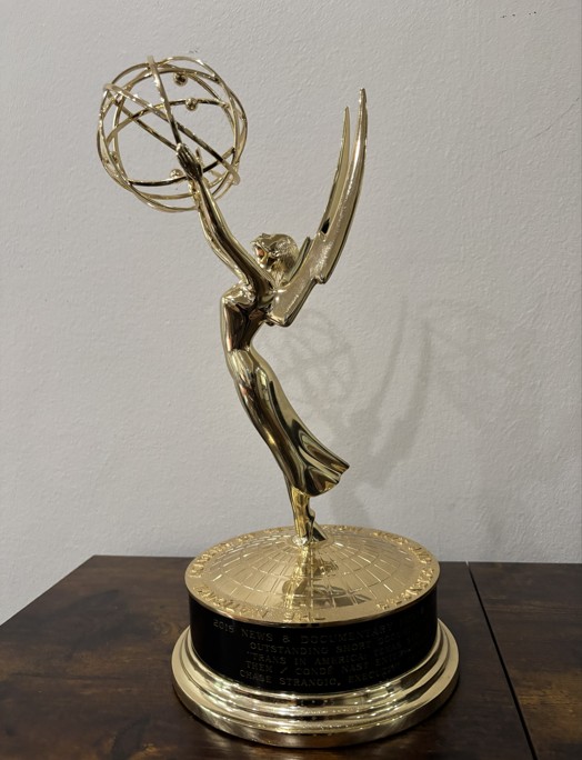 Photo of the Emmy award ACLU won for "Trans In America: Texas Strong"