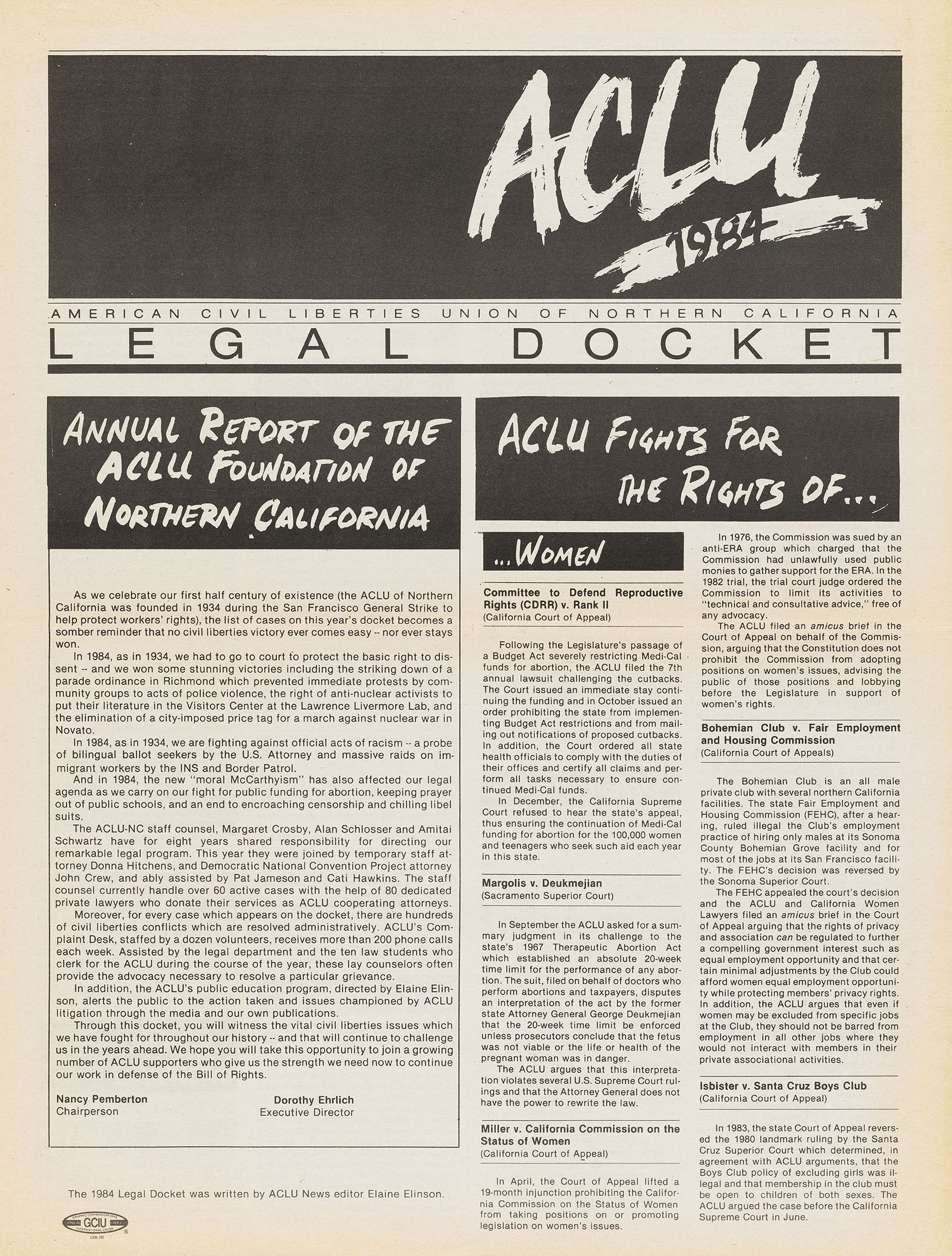 Scan of original ACLU of Northern California's newsletter "LEGAL DOCKET"