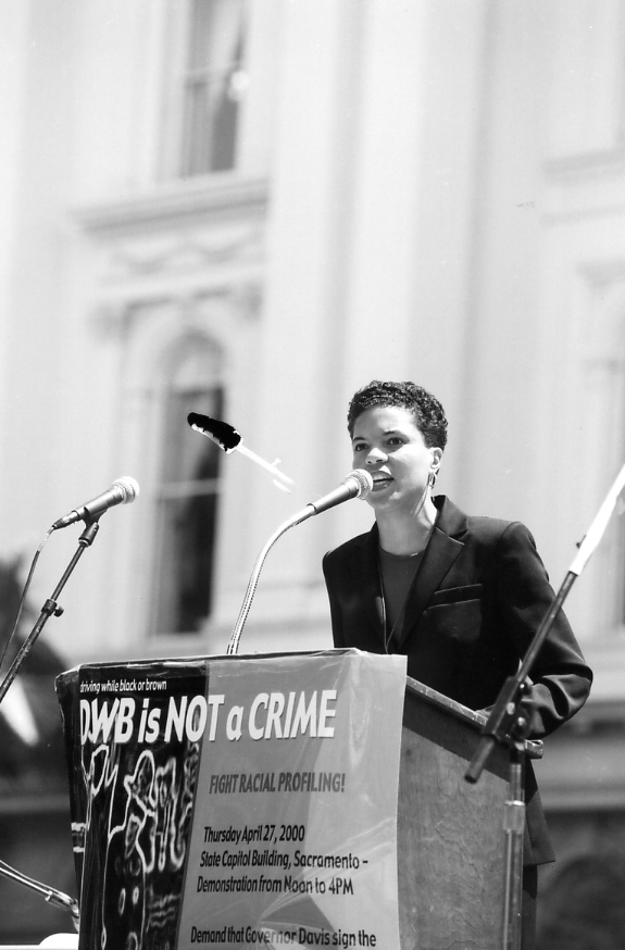 Michelle Alexander speaks at a Driving While Black rally