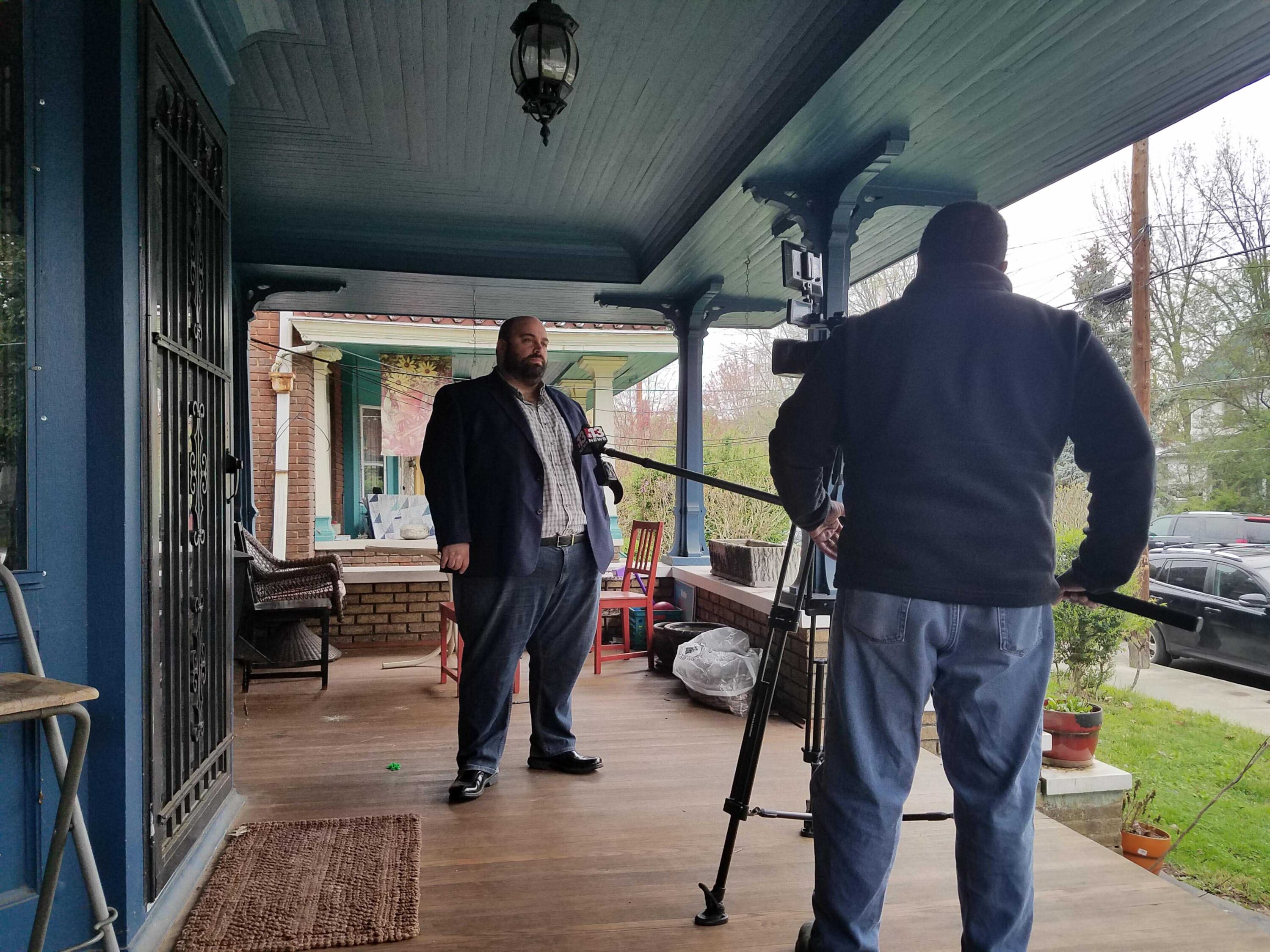 Photo of ACLU-WV giving interview during height of COVID-19