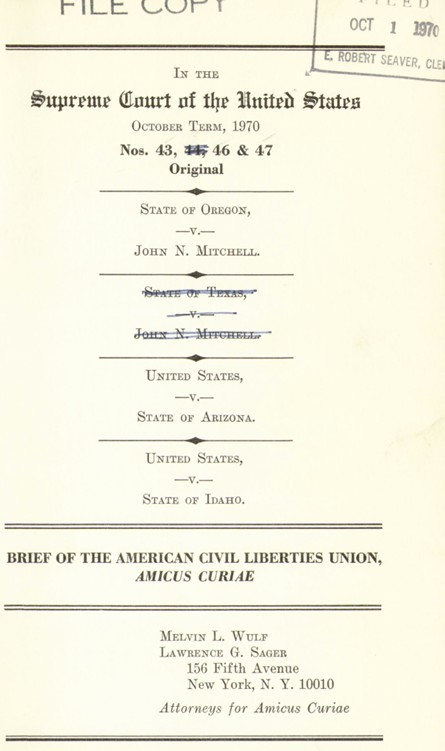 Amicus curiae brief the ACLU filed in support of South Carolina v Katzenbach
