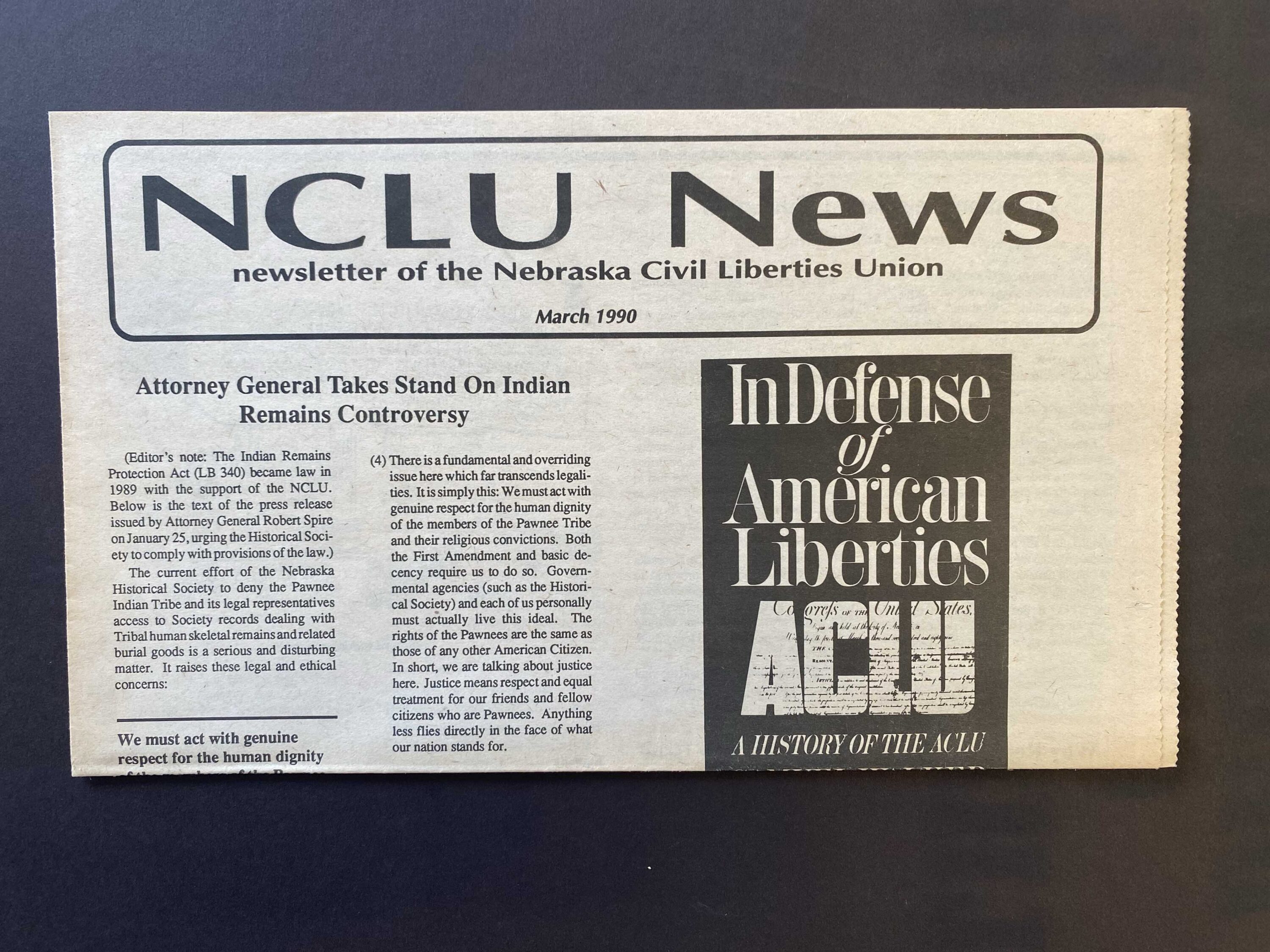 Photo of NCLU News, newsletter of Nebraska Civil Liberties Union