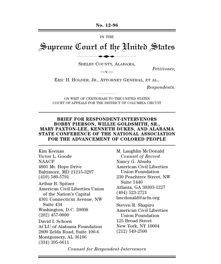 Supreme Court records on Shelby County v. Holder