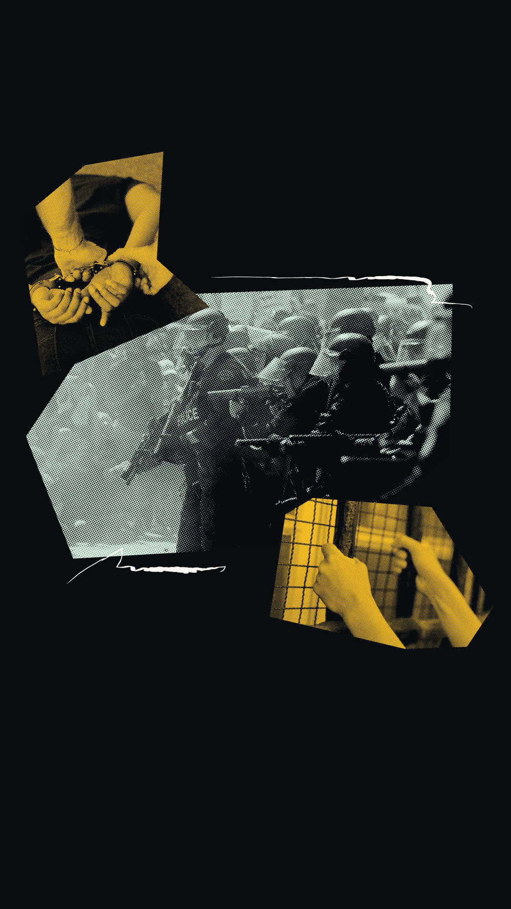 A graphic containing images pertaining to ICE's civil rights offenses.