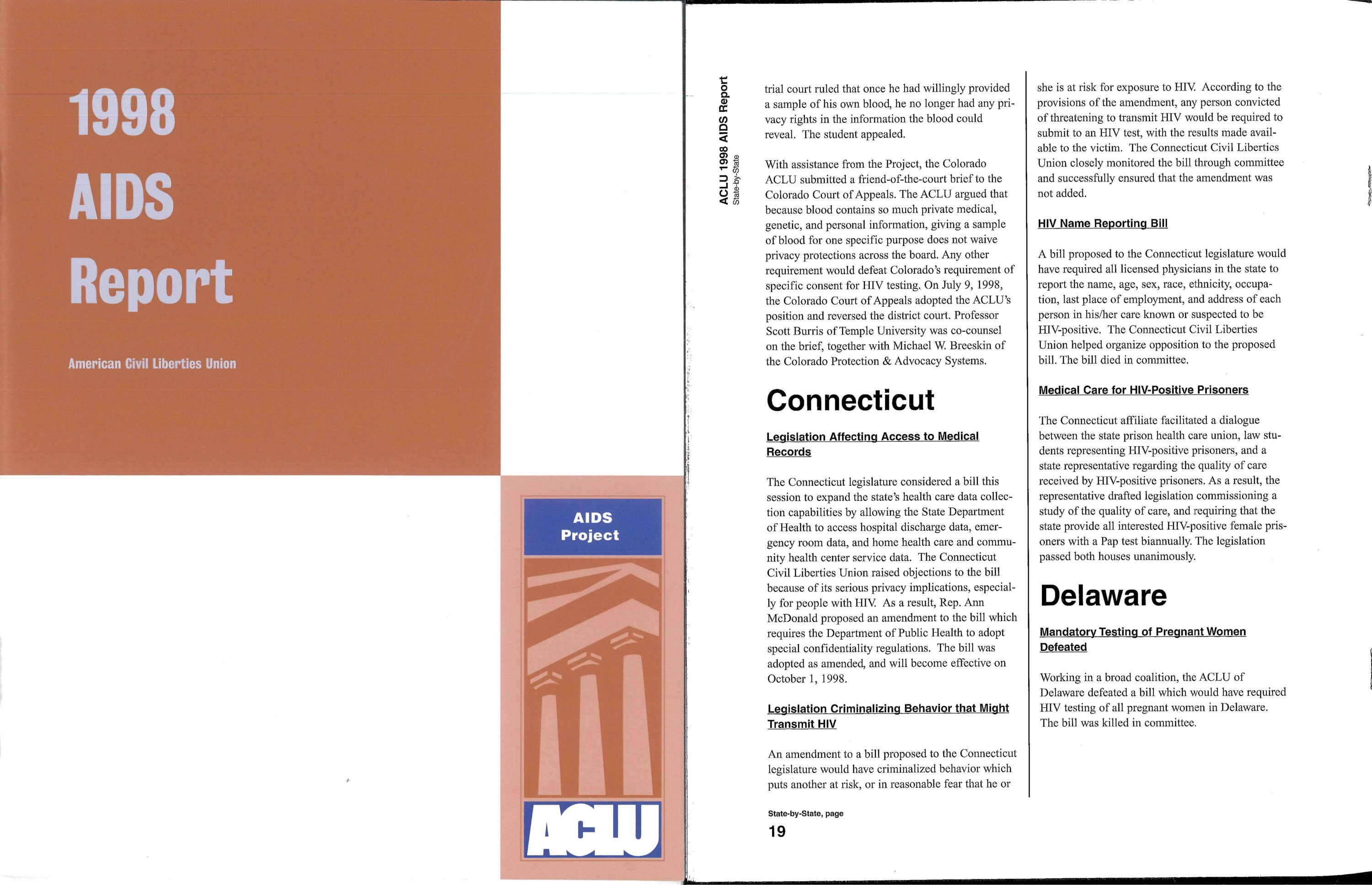 The ACLU's AIDS Project's 1998 AIDS Report