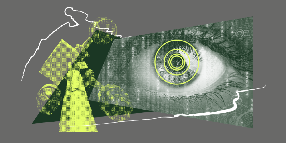 A graphic contianing images pertaining to cameras and surveillance.