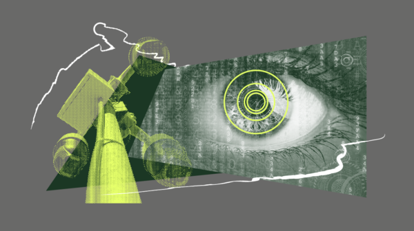 A graphic contianing images pertaining to cameras and surveillance.