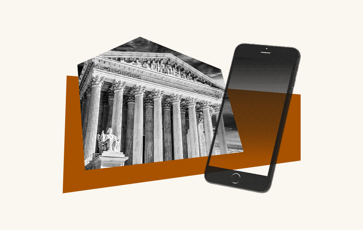 Collage of images including a phone and the Supreme Court.