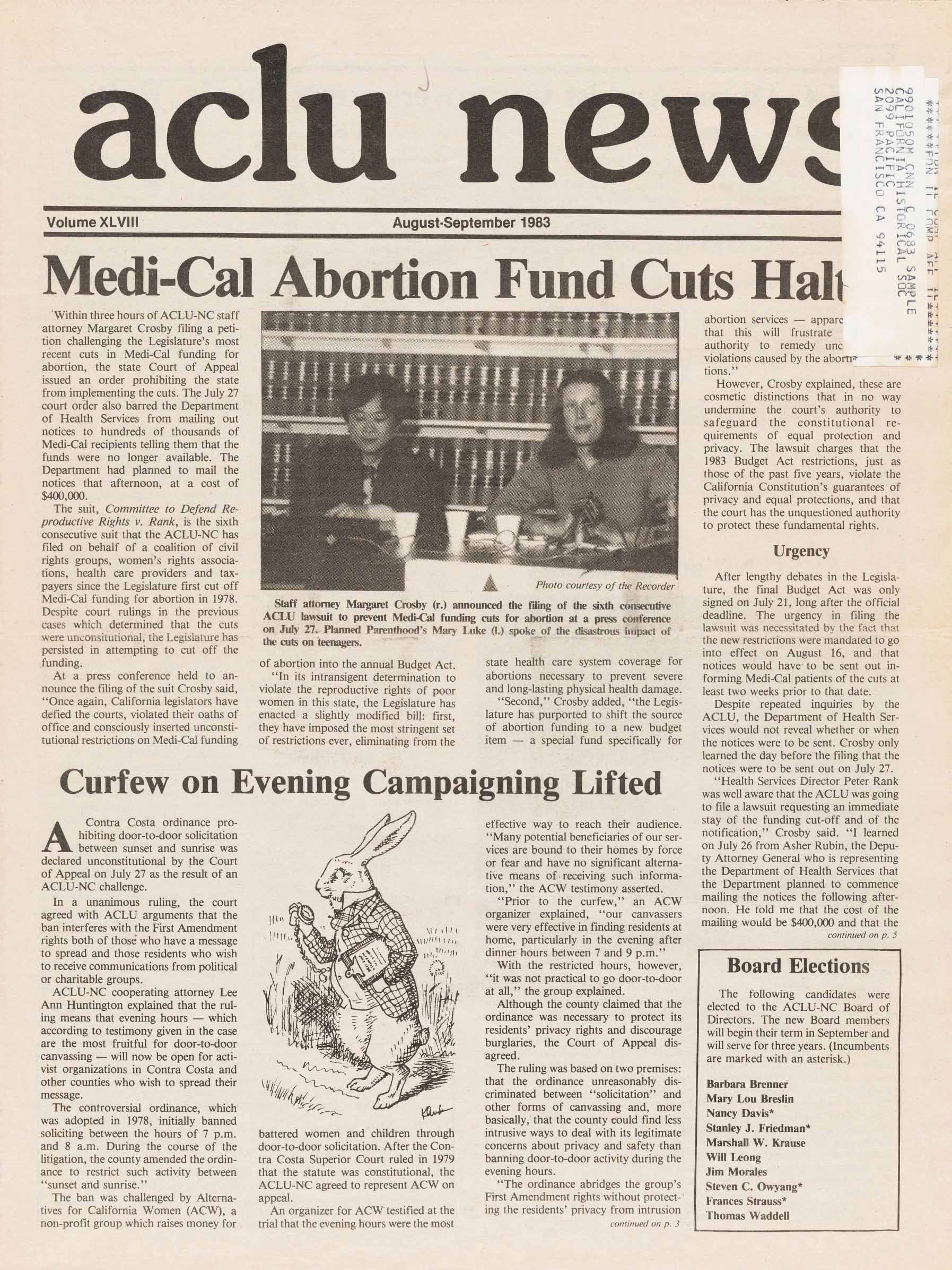 Scan of ACLU of Northern California's newsletter cover