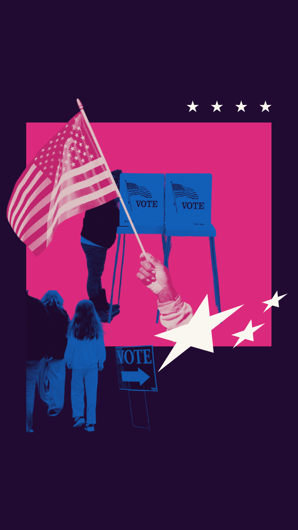 A graphic containing images pertaining to voting.