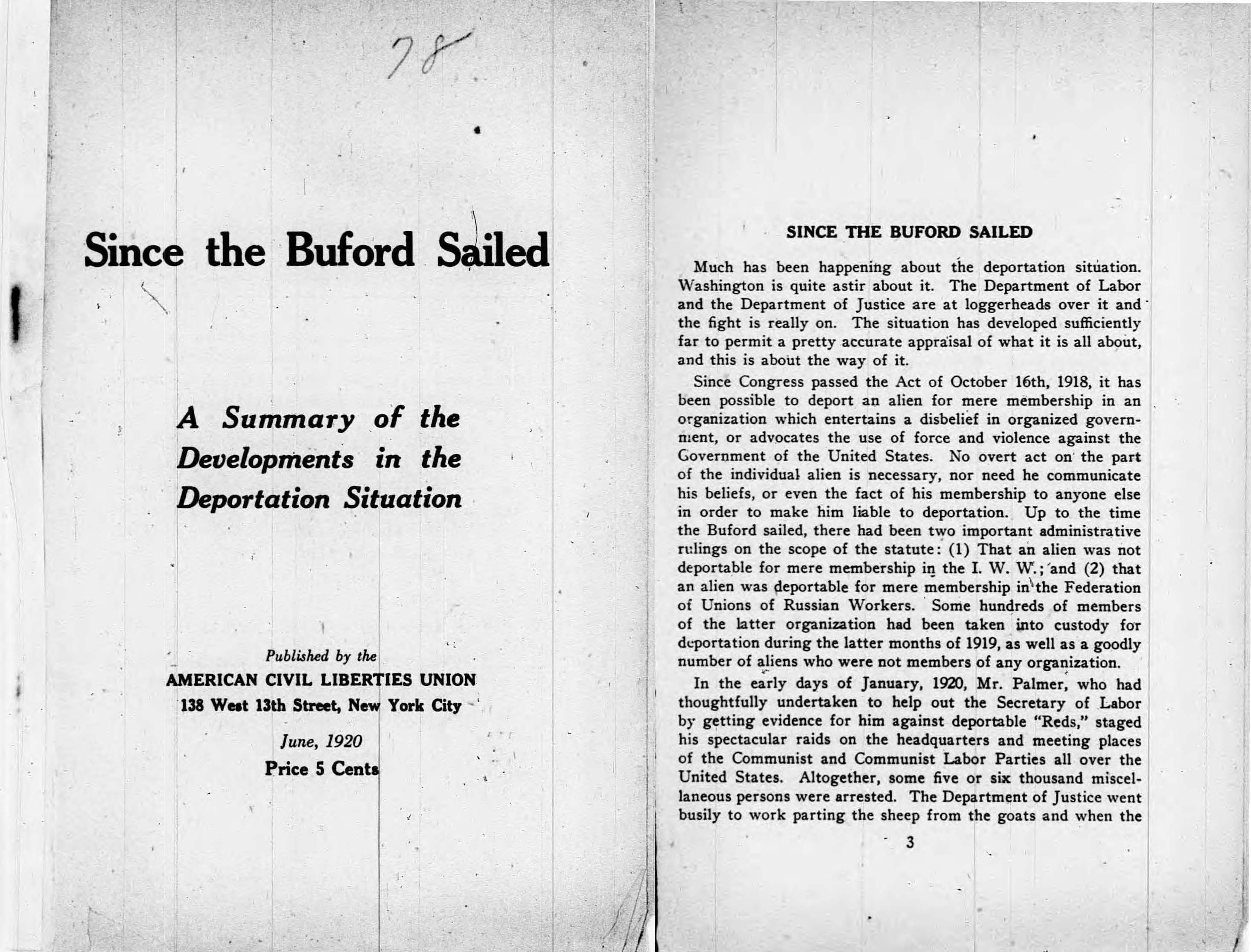 Scan of the original printed report: "Since the Buford Sailed"