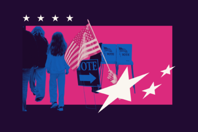 A graphic containing images pertaining to voting.
